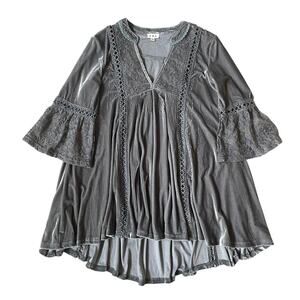 POL Velvet Lace Babydoll Dress | Cottagecore, Tunic, Mini, Bell Sleeves, M, NWOT